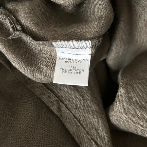 Flax Side Slit Slipster Linen Maxi Dress in Thyme Green Brown Size P, 4, Small - Picture 5 of 5